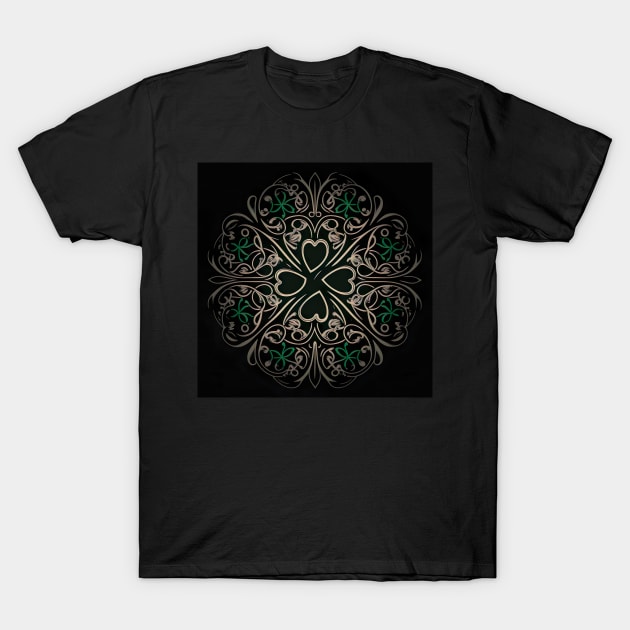 Saint Patrick's day shamrock leaf - dark filigree pattern T-Shirt by UmagineArts